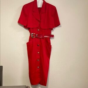 Danny & Nicole Red Sheath Midi Dress with Notched Collar